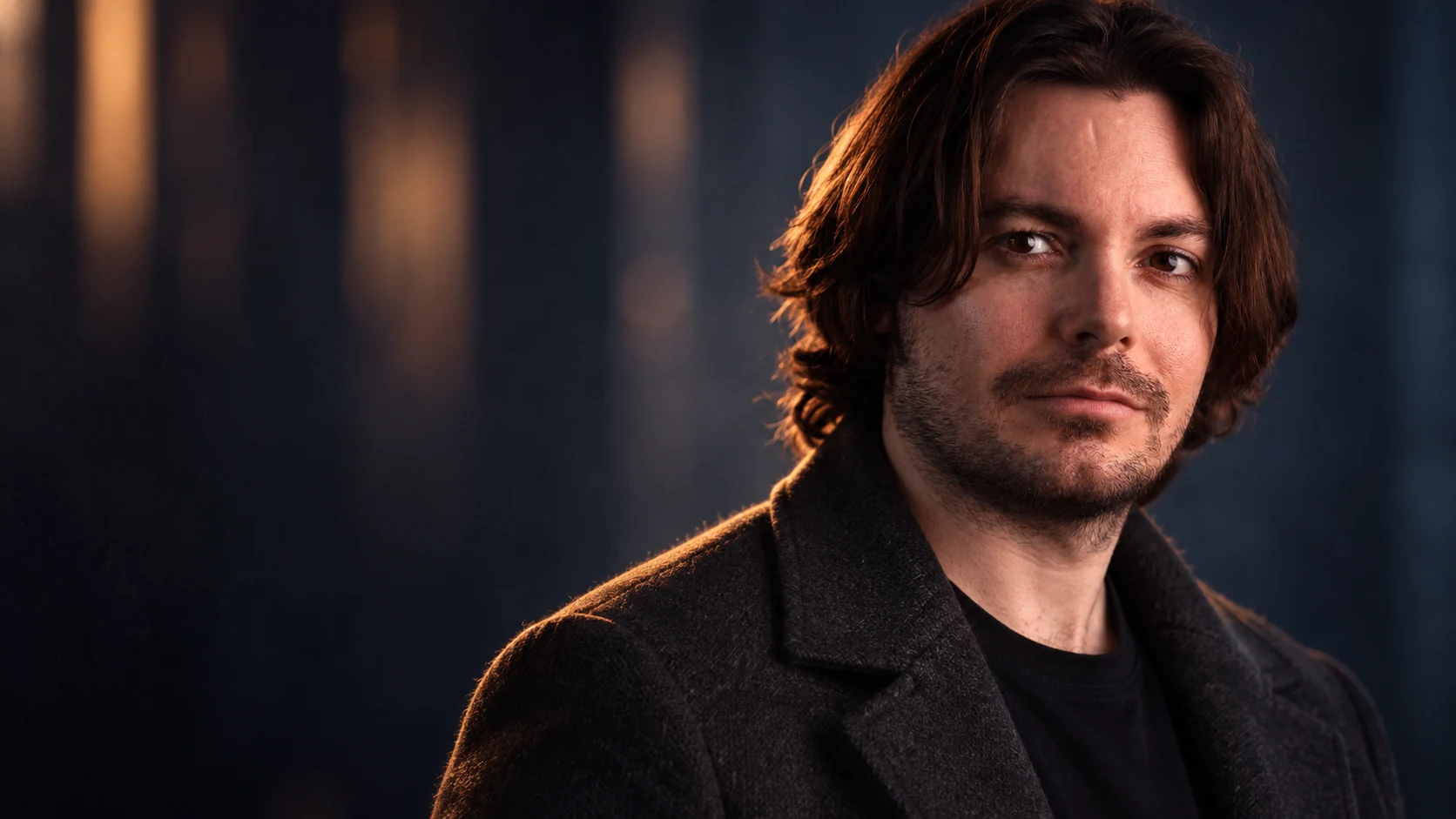 Editorial coat-style portrait generated from Luke Hunter’s real headshot